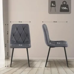 CLP Set van 2 Eetkamerstoel Clairton zwart Frame - Stof - donkergrijs