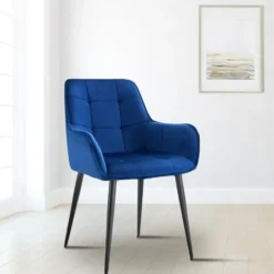 CLP Set van 2 Eetkamerstoel Ferndale zwart Frame - Fluweel - donkerblauw