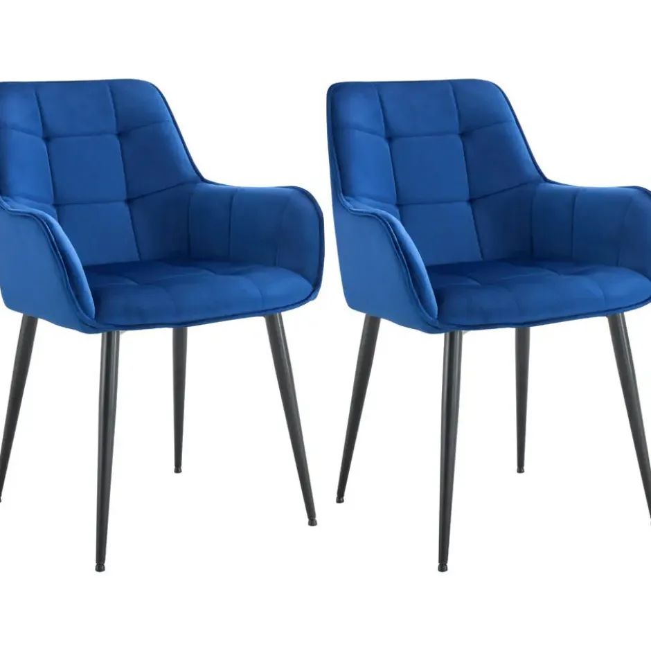 CLP Set van 2 Eetkamerstoel Ferndale zwart Frame - Fluweel - donkerblauw