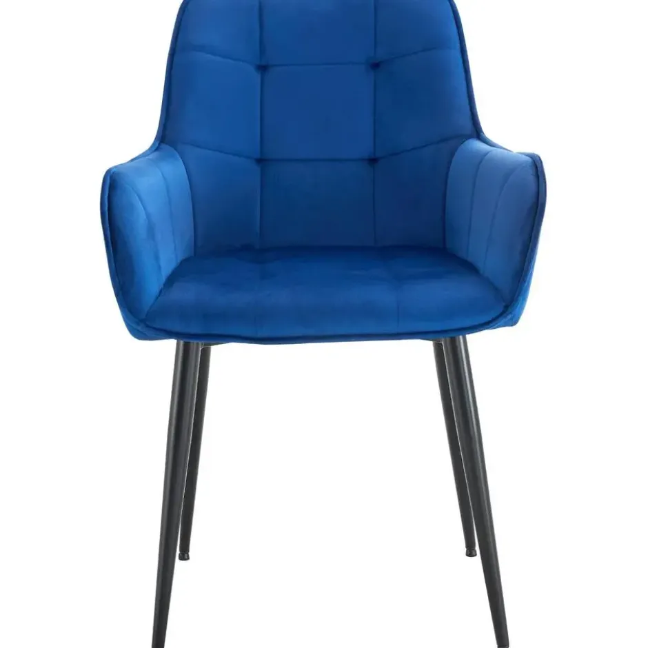 CLP Set van 2 Eetkamerstoel Ferndale zwart Frame - Fluweel - donkerblauw