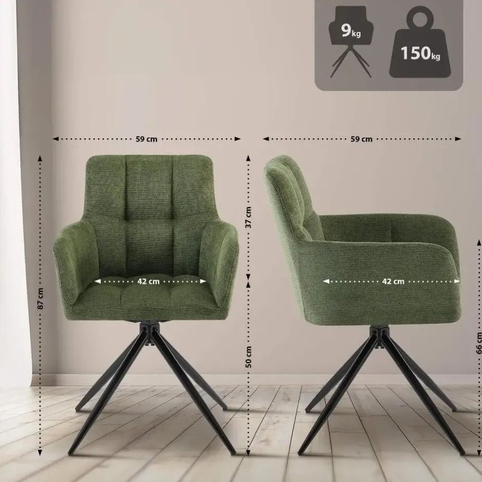 CLP Set van 2 Eetkamerstoel Jonah zwart Frame - Stof - groen