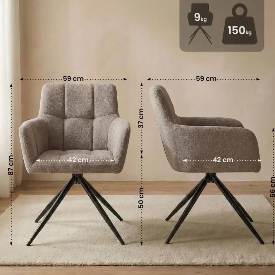 CLP Set van 2 Eetkamerstoel Jonah zwart Frame - Stof - taupe