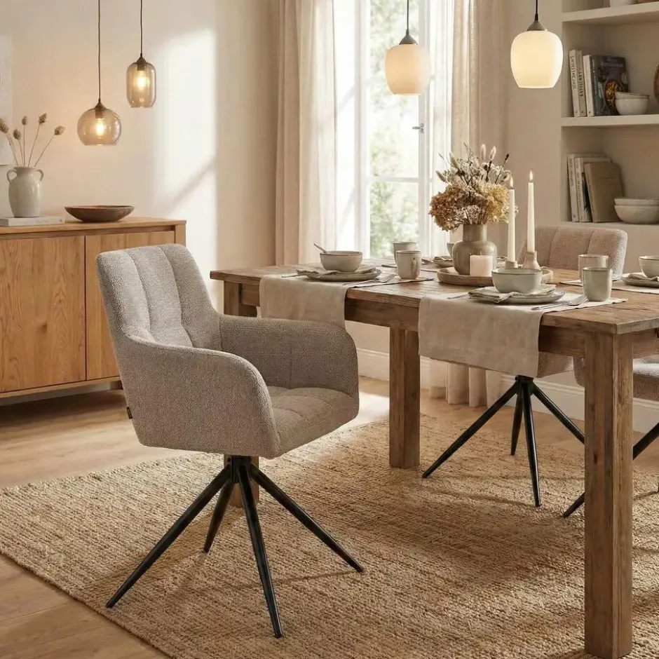CLP Set van 2 Eetkamerstoel Jonah zwart Frame - Stof - taupe