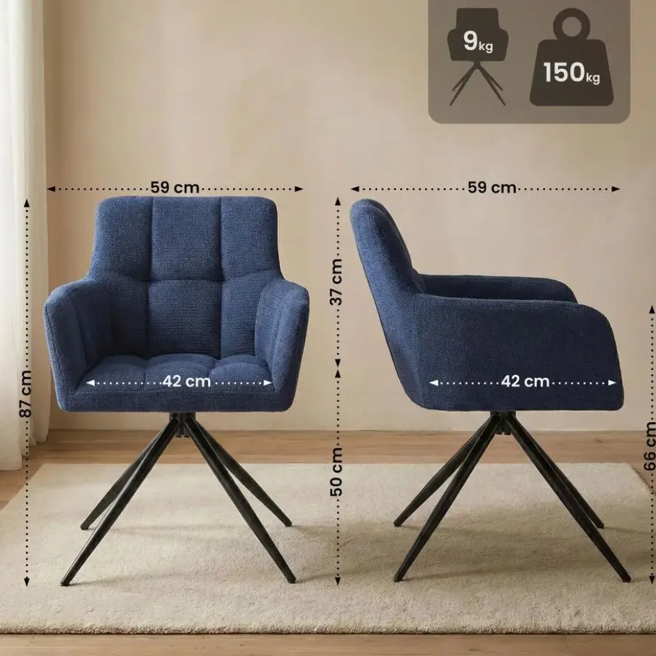 CLP Set van 2 Eetkamerstoel Jonah zwart Frame - Stof - donkerblauw