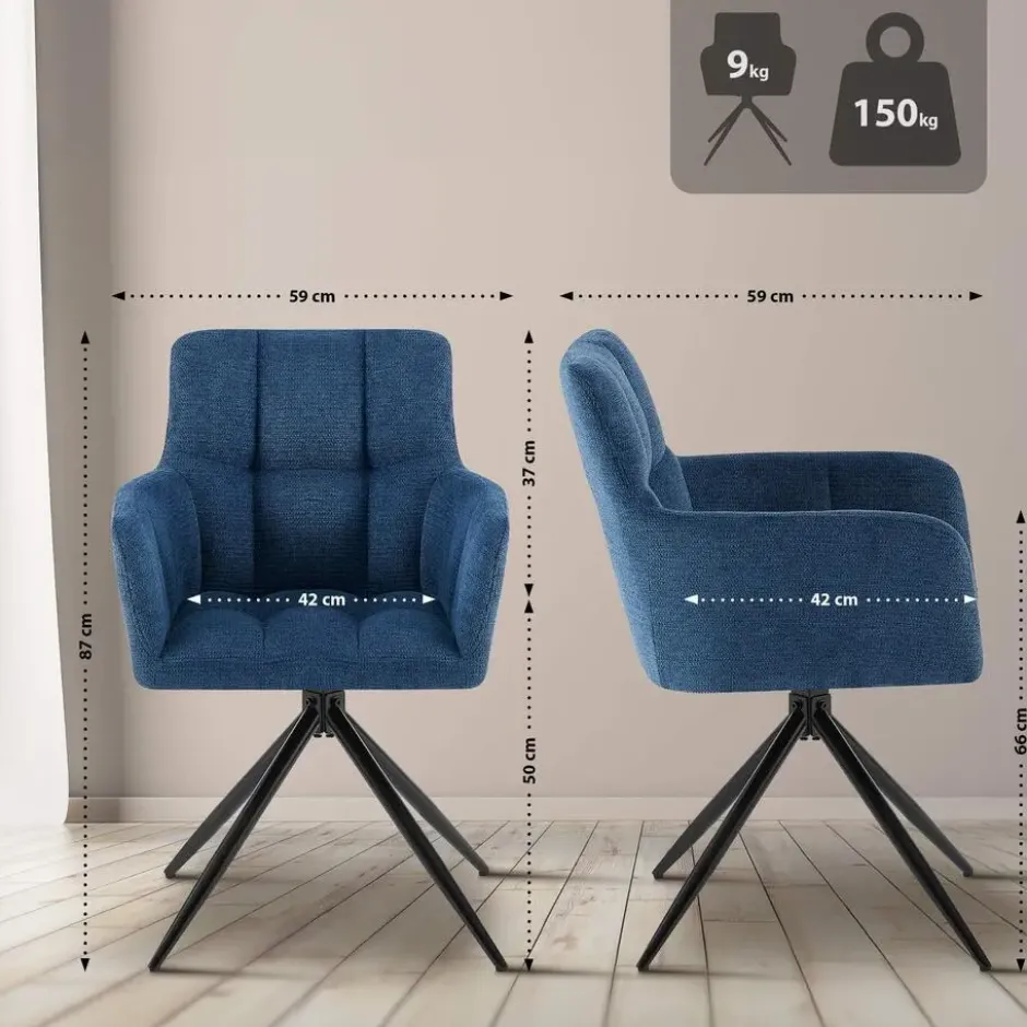 CLP Set van 2 Eetkamerstoel Jonah zwart Frame - Stof - donkerblauw