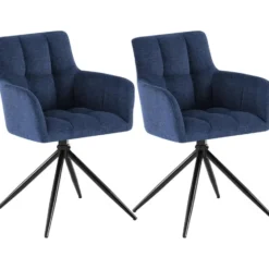 CLP Set van 2 Eetkamerstoel Jonah zwart Frame - Stof - donkerblauw