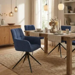 CLP Set van 2 Eetkamerstoel Jonah zwart Frame - Stof - donkerblauw