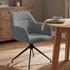 CLP Set van 2 Eetkamerstoel Merlinda zwart Frame - Stof - grijs