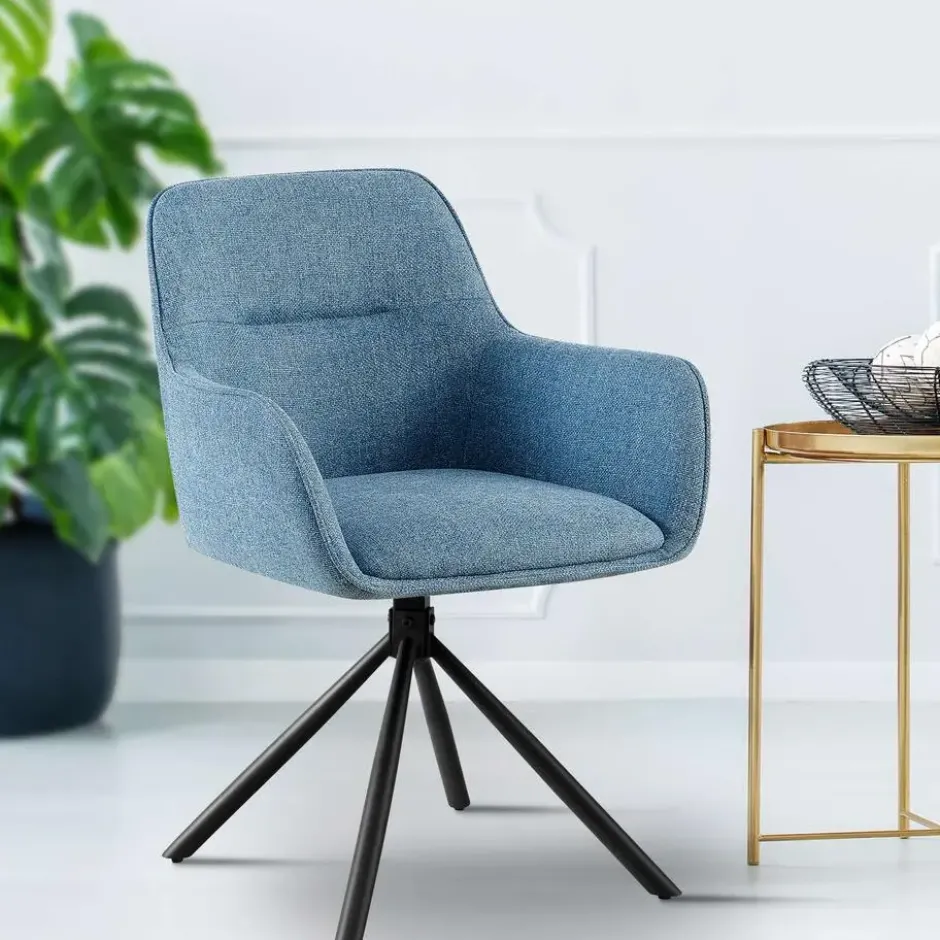 CLP Set van 2 Eetkamerstoel Tipton zwart Frame - Stof - blauw