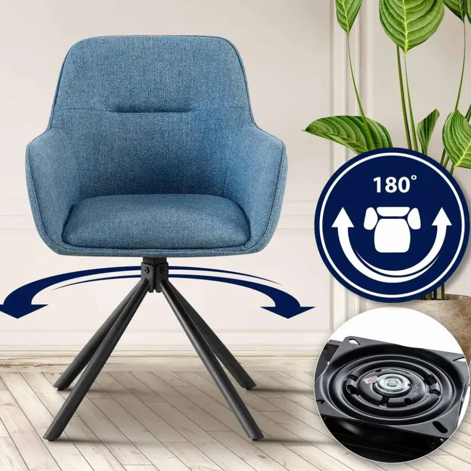 CLP Set van 2 Eetkamerstoel Tipton zwart Frame - Stof - blauw