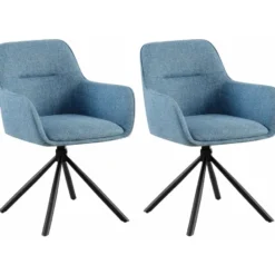 CLP Set van 2 Eetkamerstoel Tipton zwart Frame - Stof - blauw