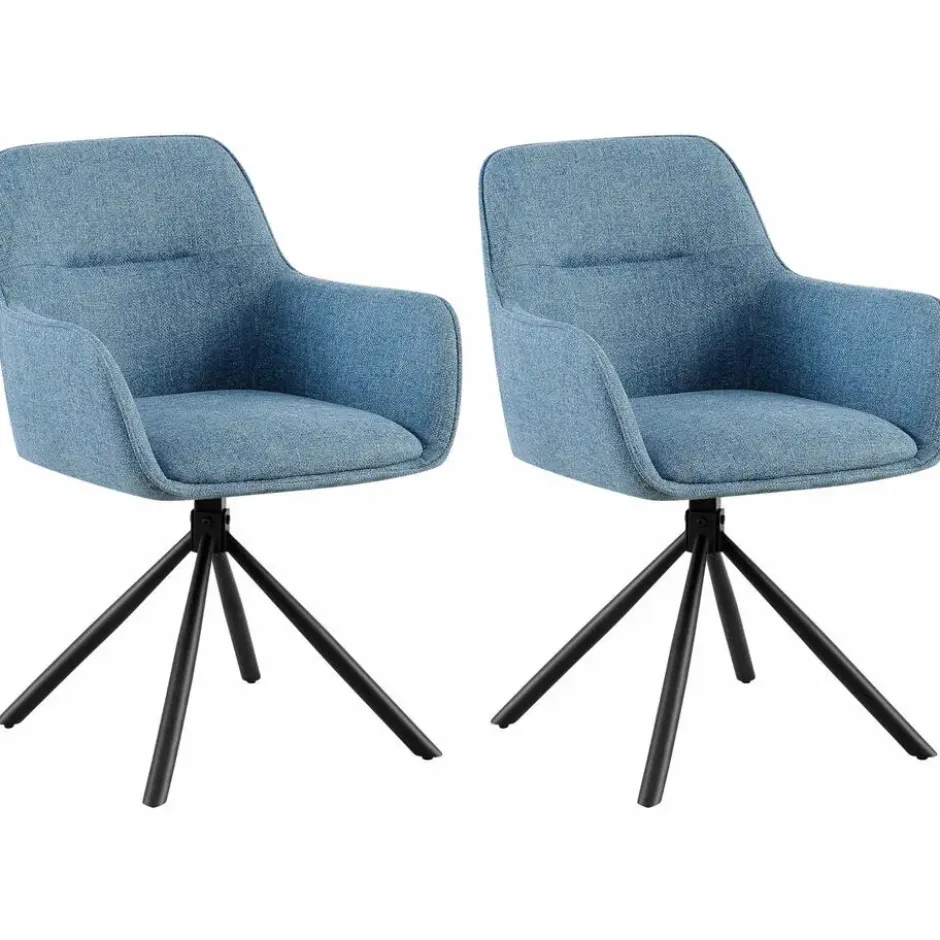 CLP Set van 2 Eetkamerstoel Tipton zwart Frame - Stof - blauw