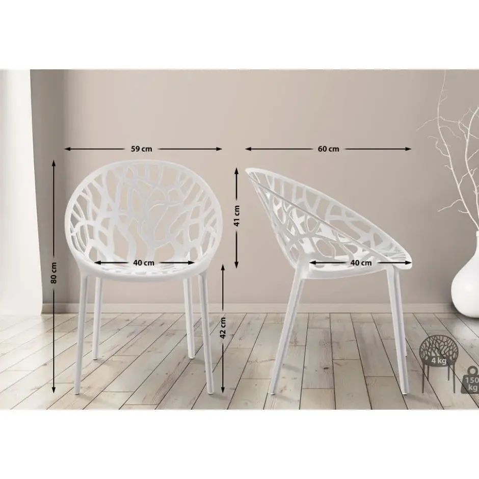 CLP Set van 4 Tuinstoel Hope Kunststof - wit