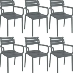 CLP Set van 6 Tuinstoel Paris Kunststof - donkergrijs
