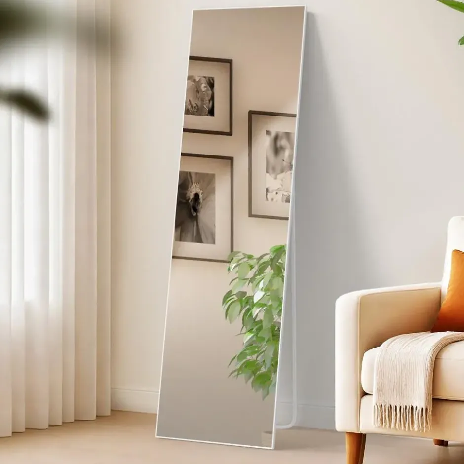 CLP Staande spiegel Benicia vierkant - Glas - mat wit