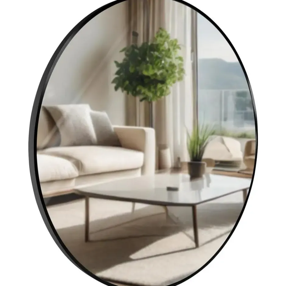 CLP Wandspiegel Elsie rond - Metaal - zwart - 80cm