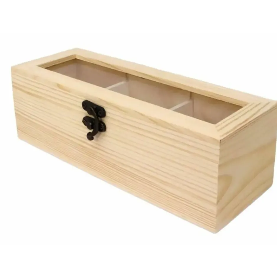 Concorde Theedoos - 3-vaks - naturel - hout - 25 x 9 x 8 cm