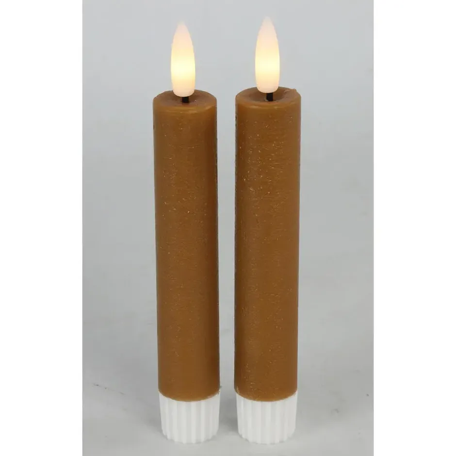 Countryfield Led kaarsen/dinerkaarsen - 2x - cognac bruin - 15 cm