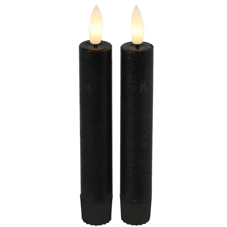 Countryfield Led kaarsen/dinerkaarsen - 2x stuks - zwart - 15 cm