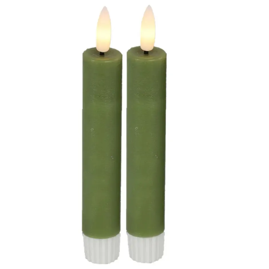 Countryfield Led kaarsen/dinerkaarsen - 2x stuks - groen - 15 cm