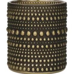Countryfield theelichthouder/kaarsenhouder - zwart/goud - H8 cm