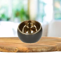 Countryfield theelichthouder/kaarsenhouder - zwart/goud - H9 cm