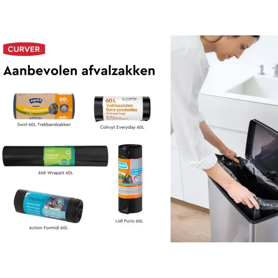 Curver Decobin Prullenbak - 65L - Rechthoekig - Zilver metallic