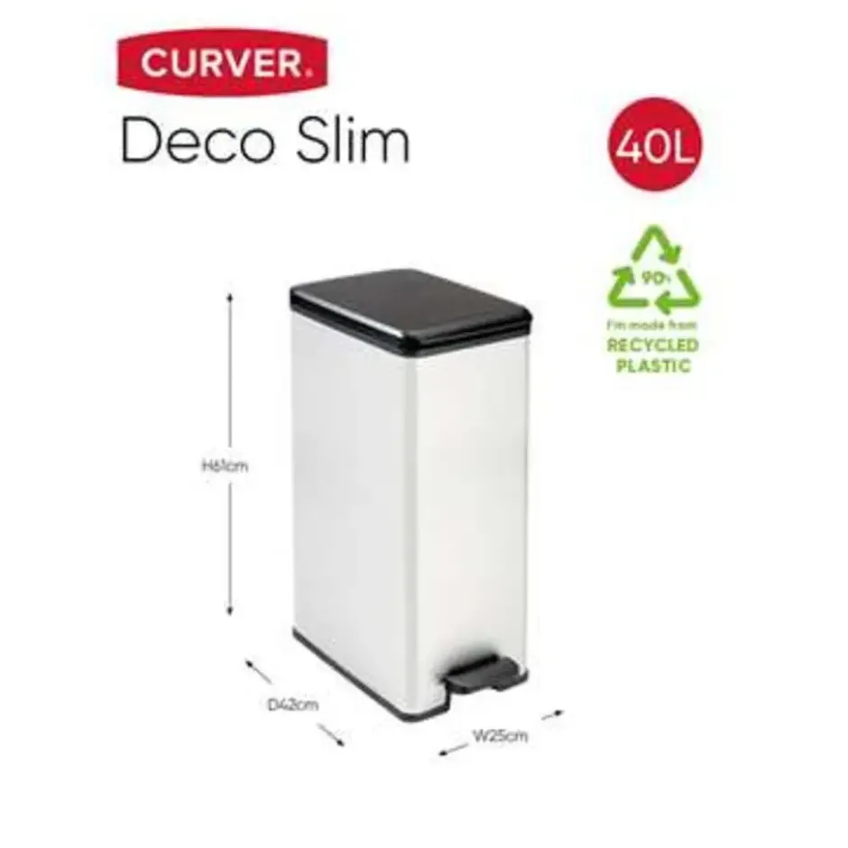 Curver Decobin Slim Prullenbak- 40L - Metallic