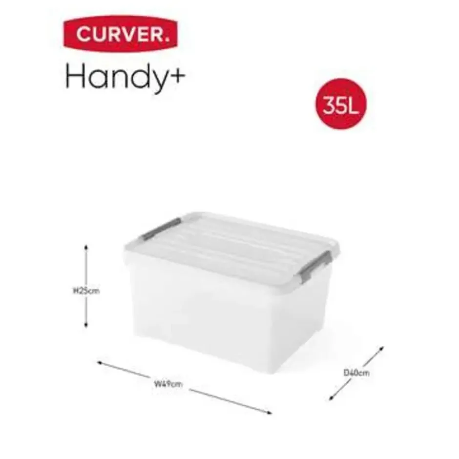 Curver Handy+ Opbergbox - 35L - 3 stuks - Transparant met deksel