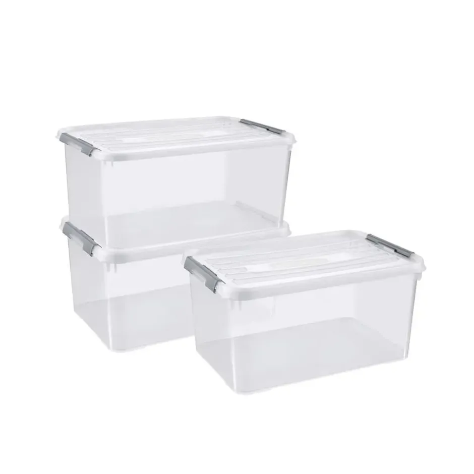 Curver Handy+ Opbergbox - 50L - 3 stuks - Transparant met deksel