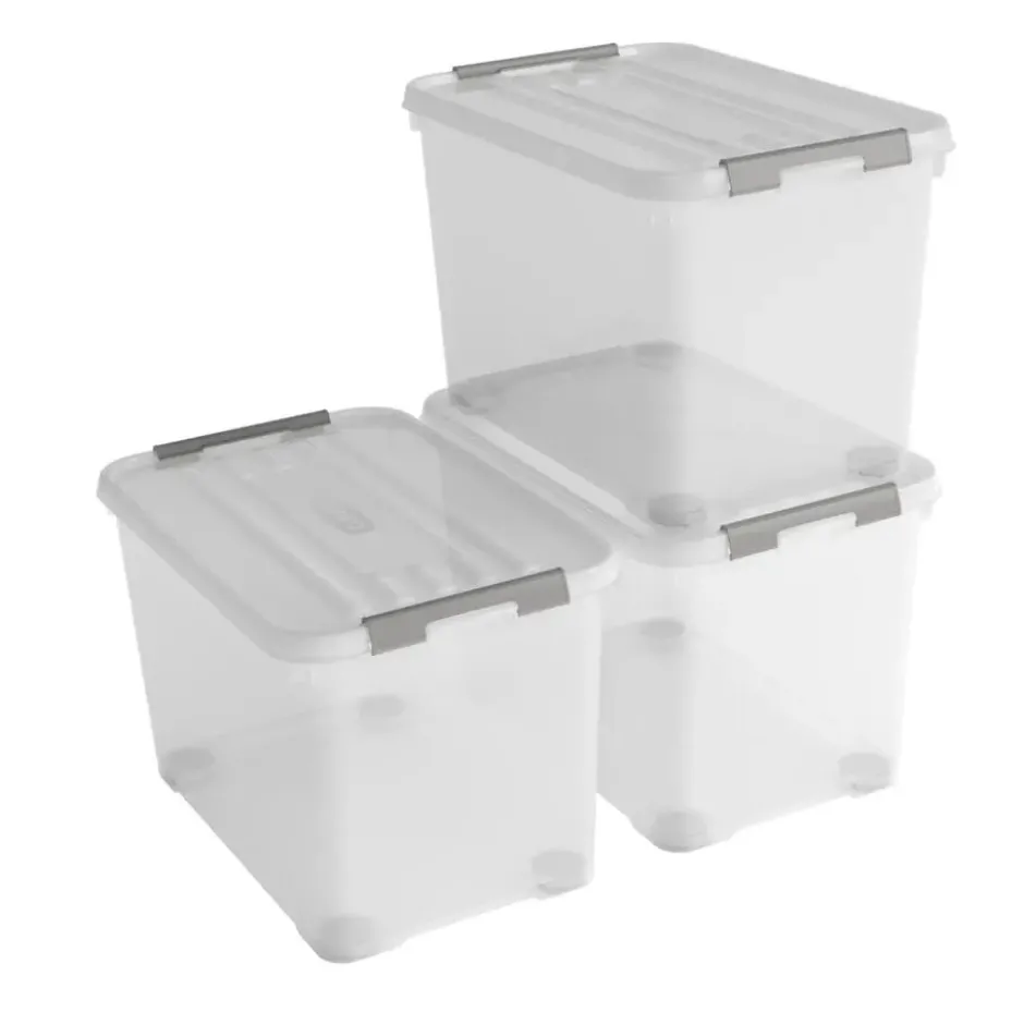 Curver Handy+ Opbergbox - 65L - 3 stuks - Transparant met deksel