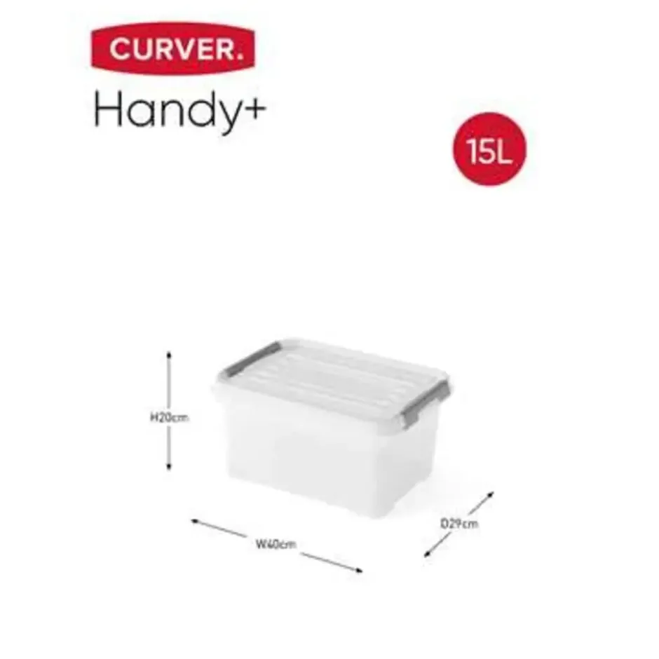 Curver Handy+ Opbergbox - 15L - 6 stuks - Transparant met deksel