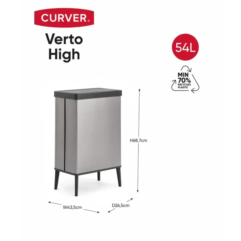 Curver Verto High 54L prullenbak - Grijs - 44x27x69cm