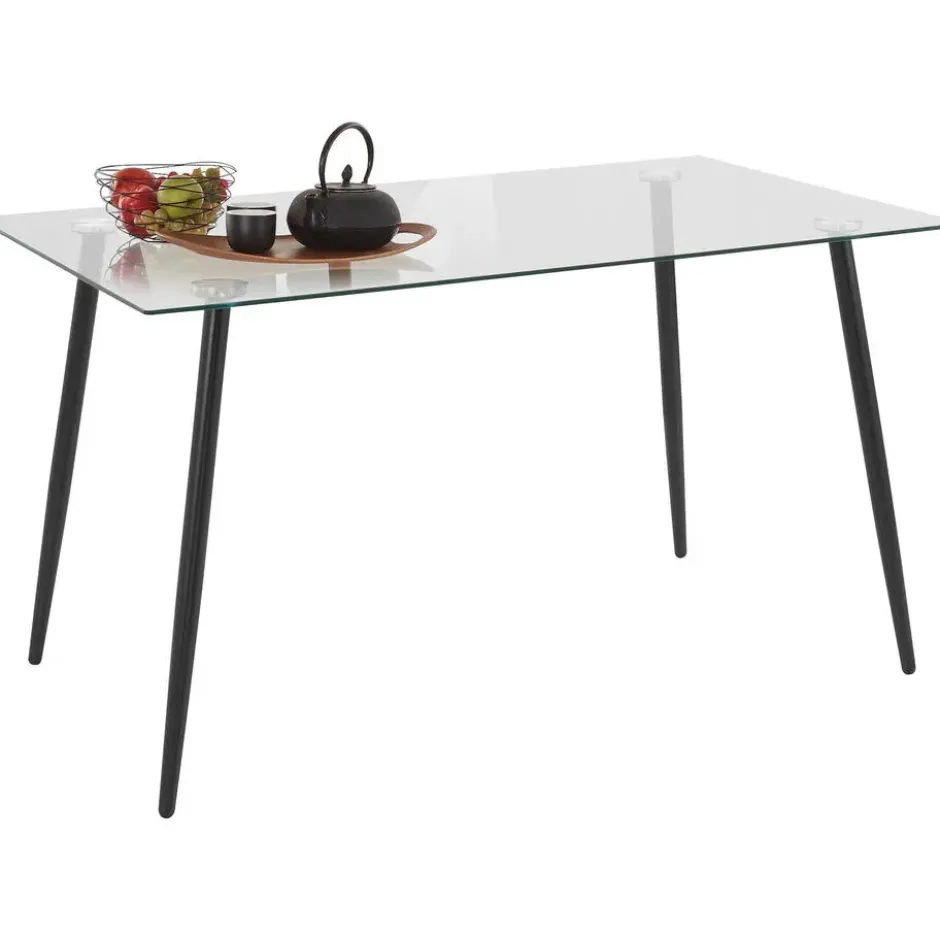 Danny - 140x80 cm 6-persoons eettafel metaal / helder glas