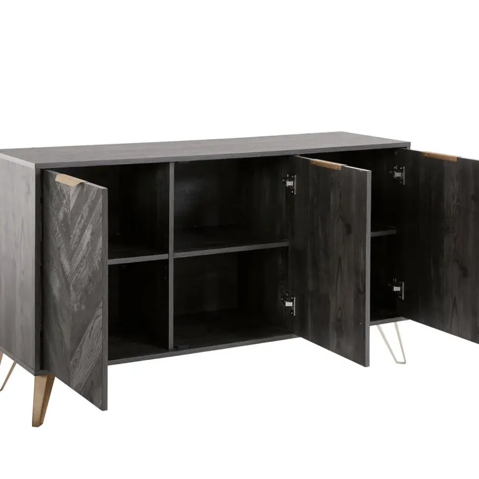 Dark Wood - Dressoir met 3 zwarte houtlook deuren