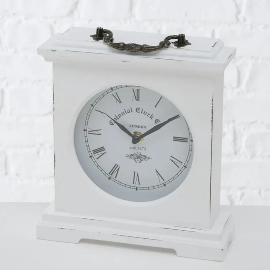 Deco by Boltze Tafelklok St James - wit - H23 cm - glas/hout