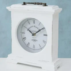 Deco by Boltze Tafelklok St James - wit - H23 cm - glas/hout