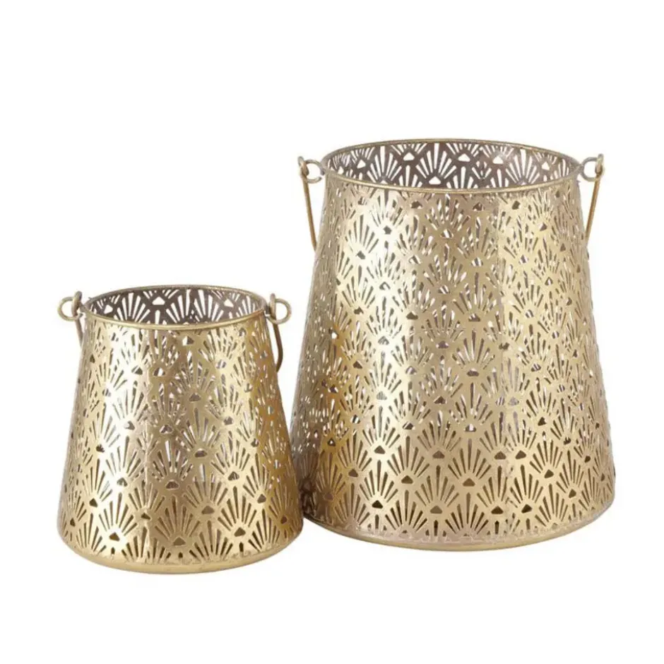 Deco by Boltze Windlichtjes - 2x - goudkleurig - metaal