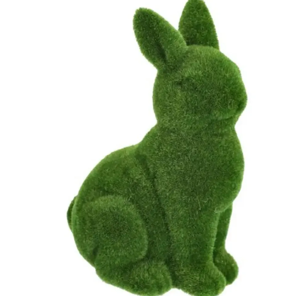 Decoratie beeld paashaas / konijn - groen - kunst mos - 25 cm