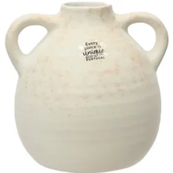 Decoris Vaas kruik model - terracotta - wit - D17 x H17 - vintage
