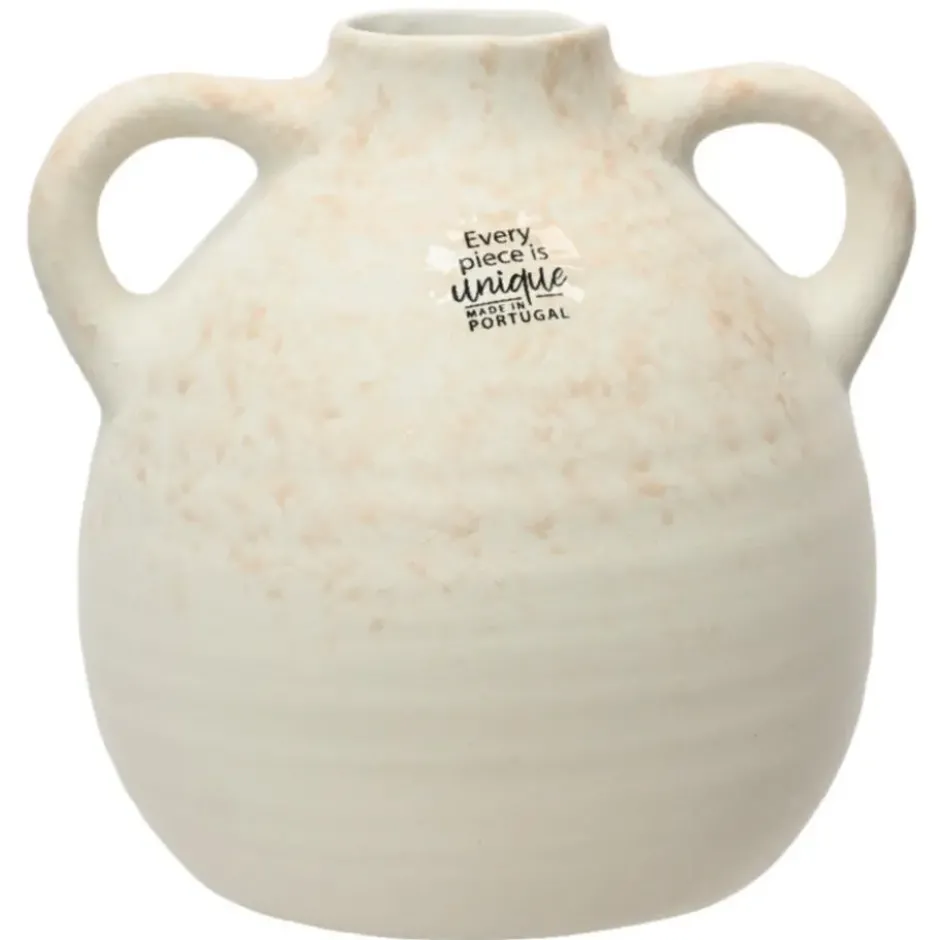 Decoris Vaas kruik model - terracotta - wit - D17 x H17 - vintage