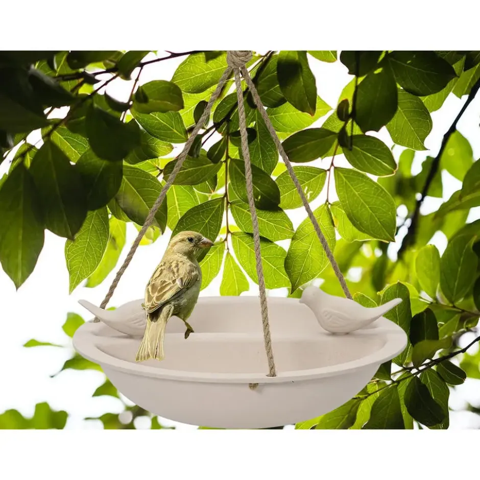 Decoris Vogelbad - bamboe hout - creme wit - drinkschaal - 27 cm