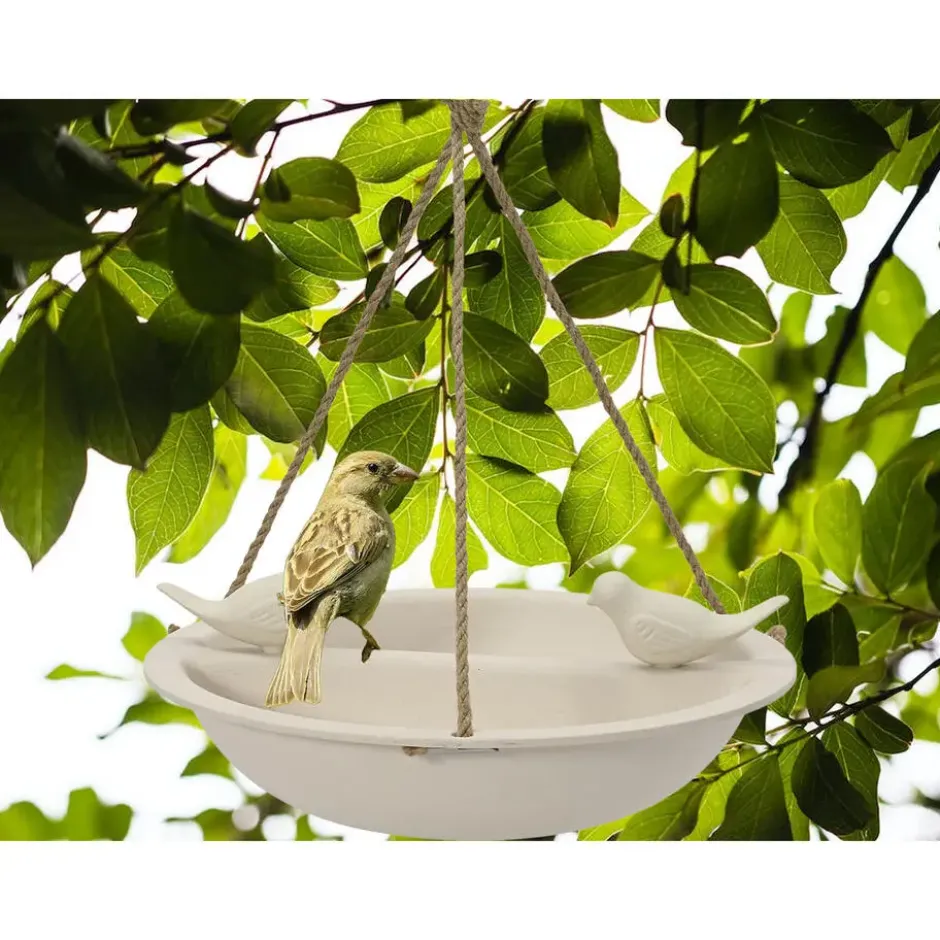 Decoris Vogelbad - bamboe hout - wit - drinkschaal - 27 cm