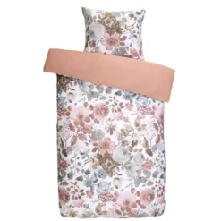Dekbedovertrek Nova bloemen - wit/roze - 140x200/220 cm