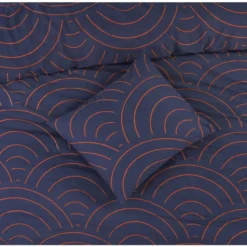 Dekbedovertrek Sendai grafisch - blauw/caramel - 240x200/220 cm