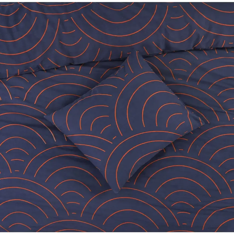 Dekbedovertrek Sendai grafisch - blauw/caramel - 240x200/220 cm