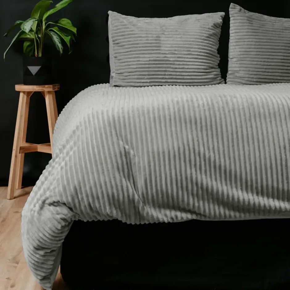 Dekbedovertrek Teddy Rib 140x220 – Fluweelzacht & Knus Design - Grijs