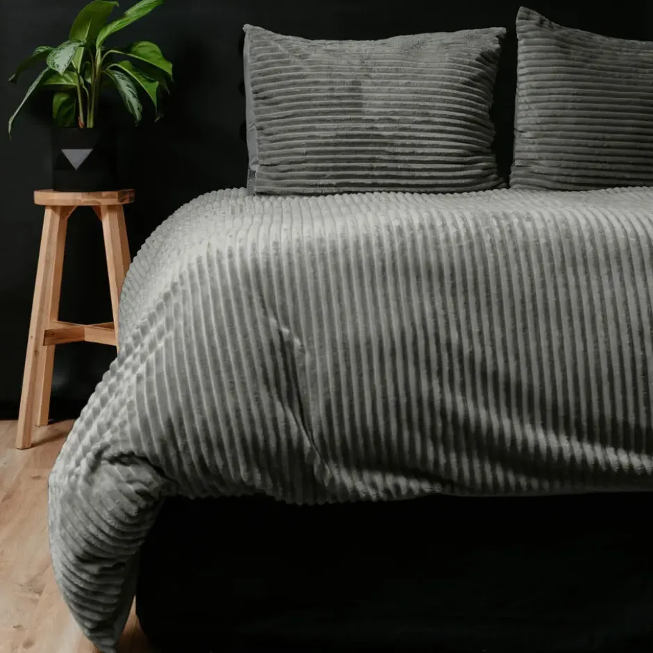 Dekbedovertrek Teddy Rib 200x220 – Fluweelzacht & Knus Design - Grijs