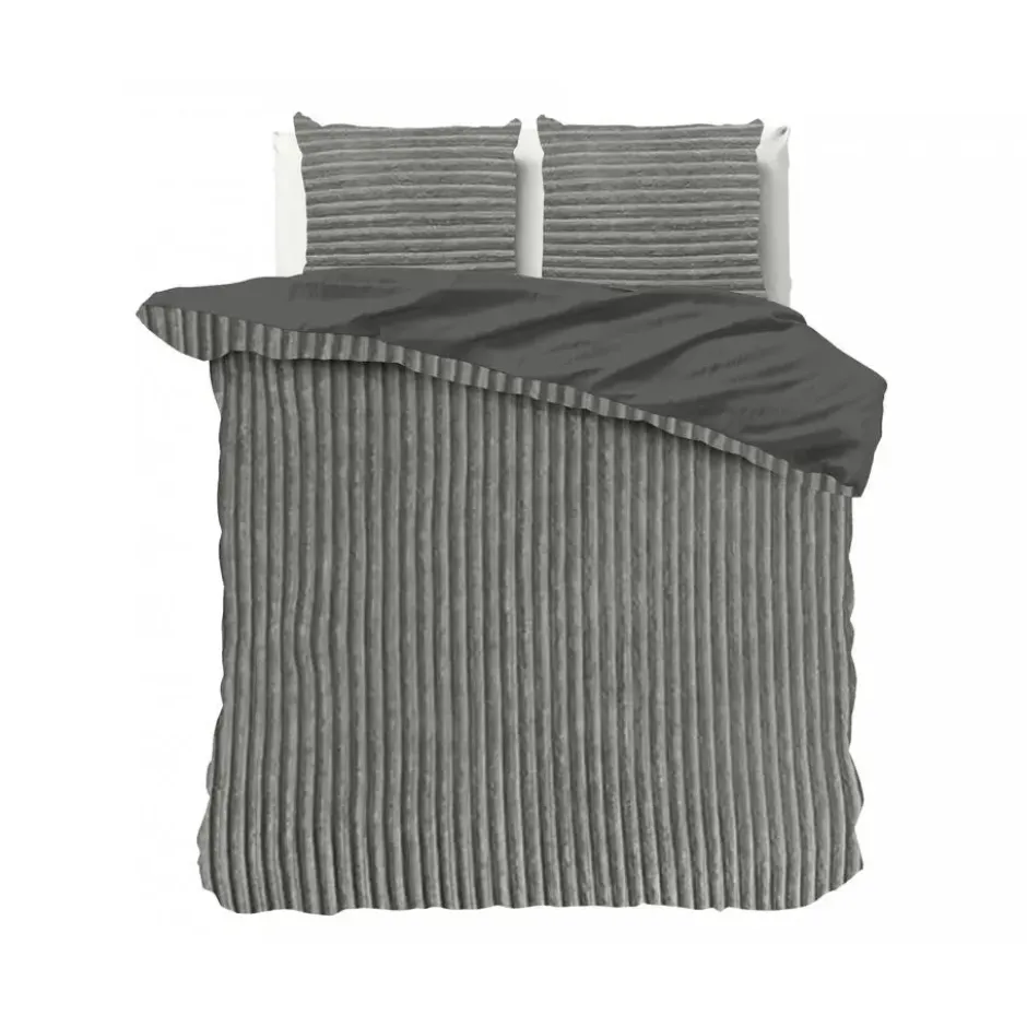 Dekbedovertrek Teddy Rib 200x220 – Fluweelzacht & Knus Design - Grijs