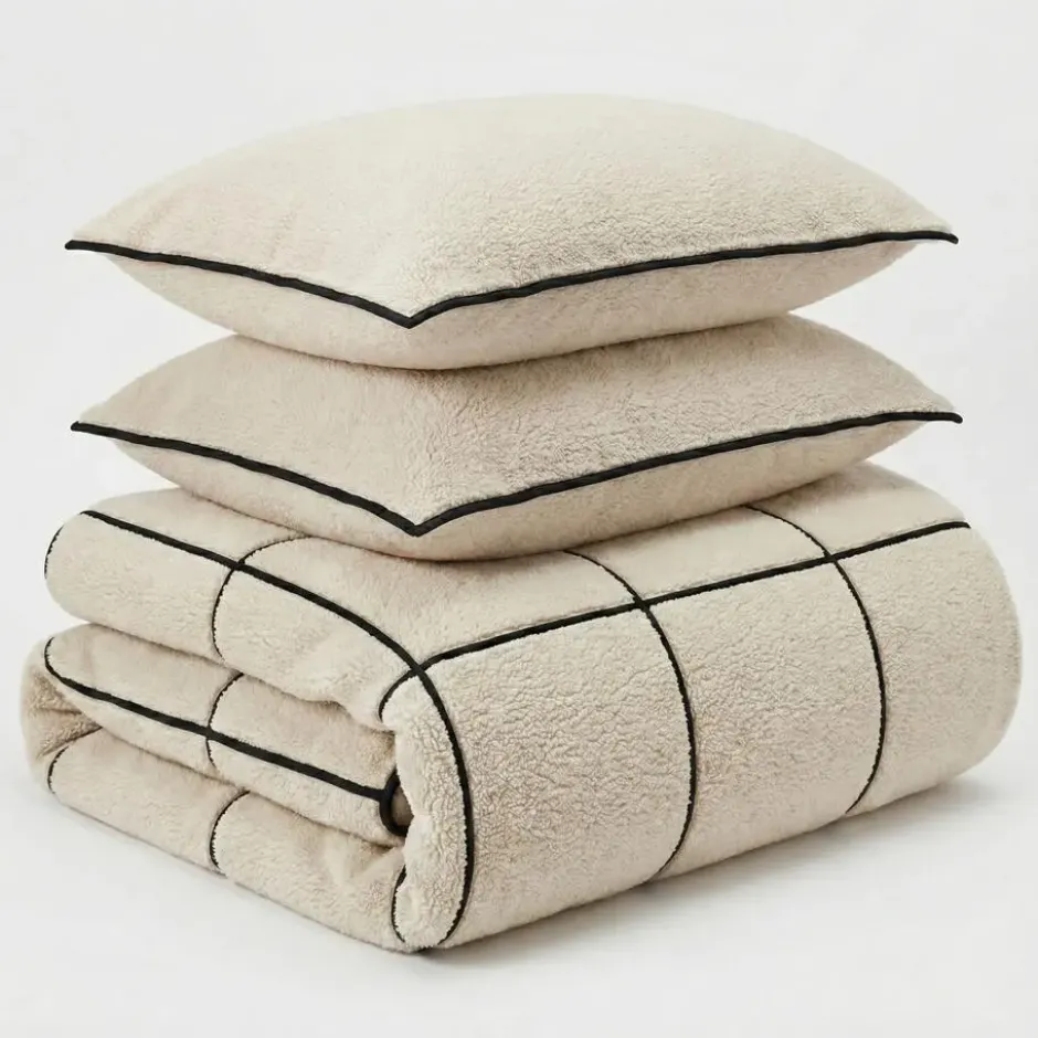 Dekbedovertrek Teddy Trim Beige 200x220 – Zacht & Warm – Incl. 2 Kussenslopen